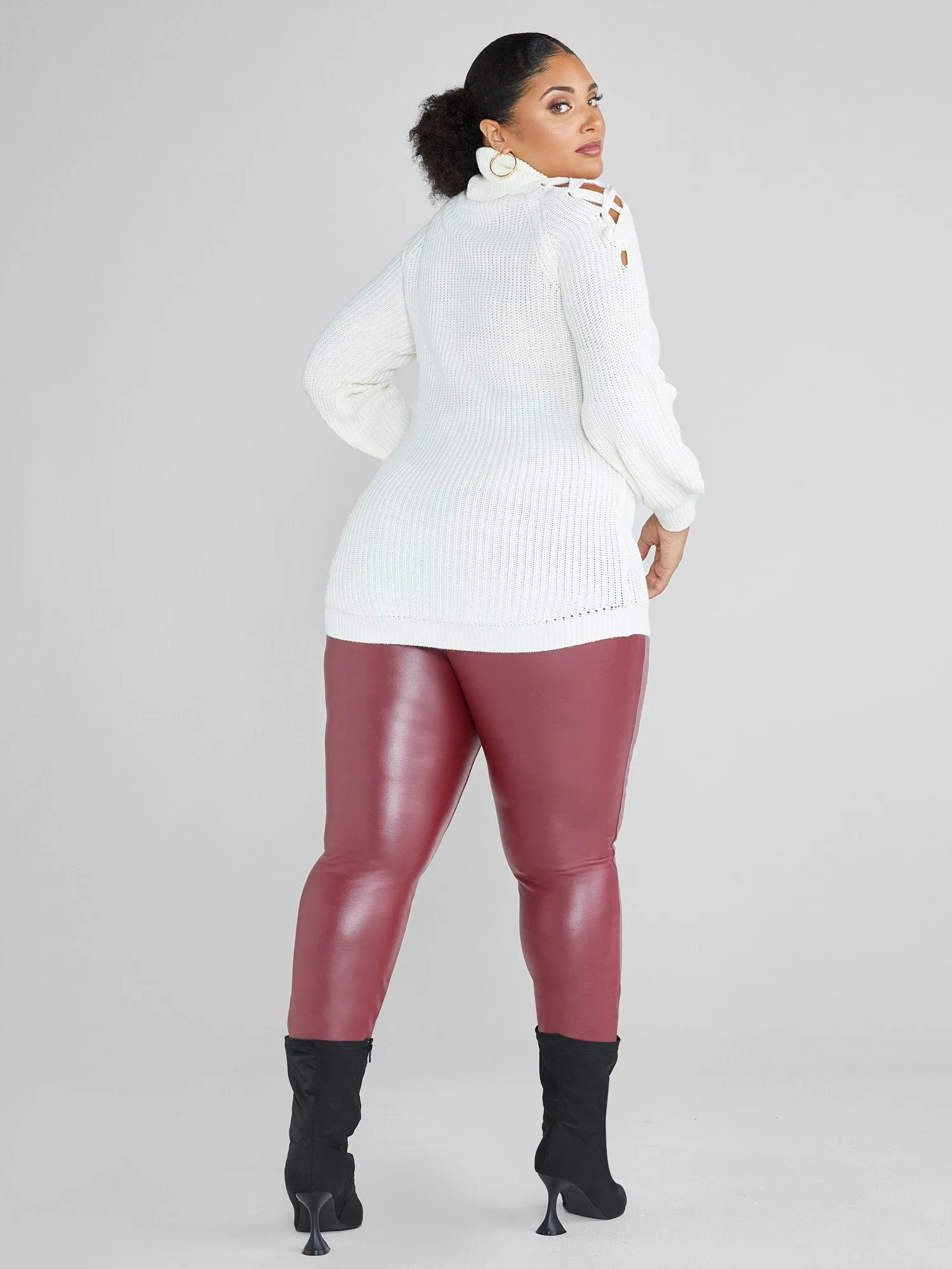 Fashion To Figure - Ava Lace-Up Shoulder Turtleneck Sweater