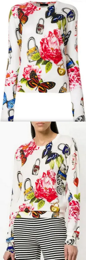 Floral Padlock Print Sweater