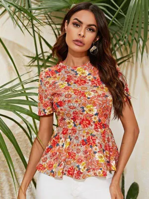 Floral Print Peplum Top