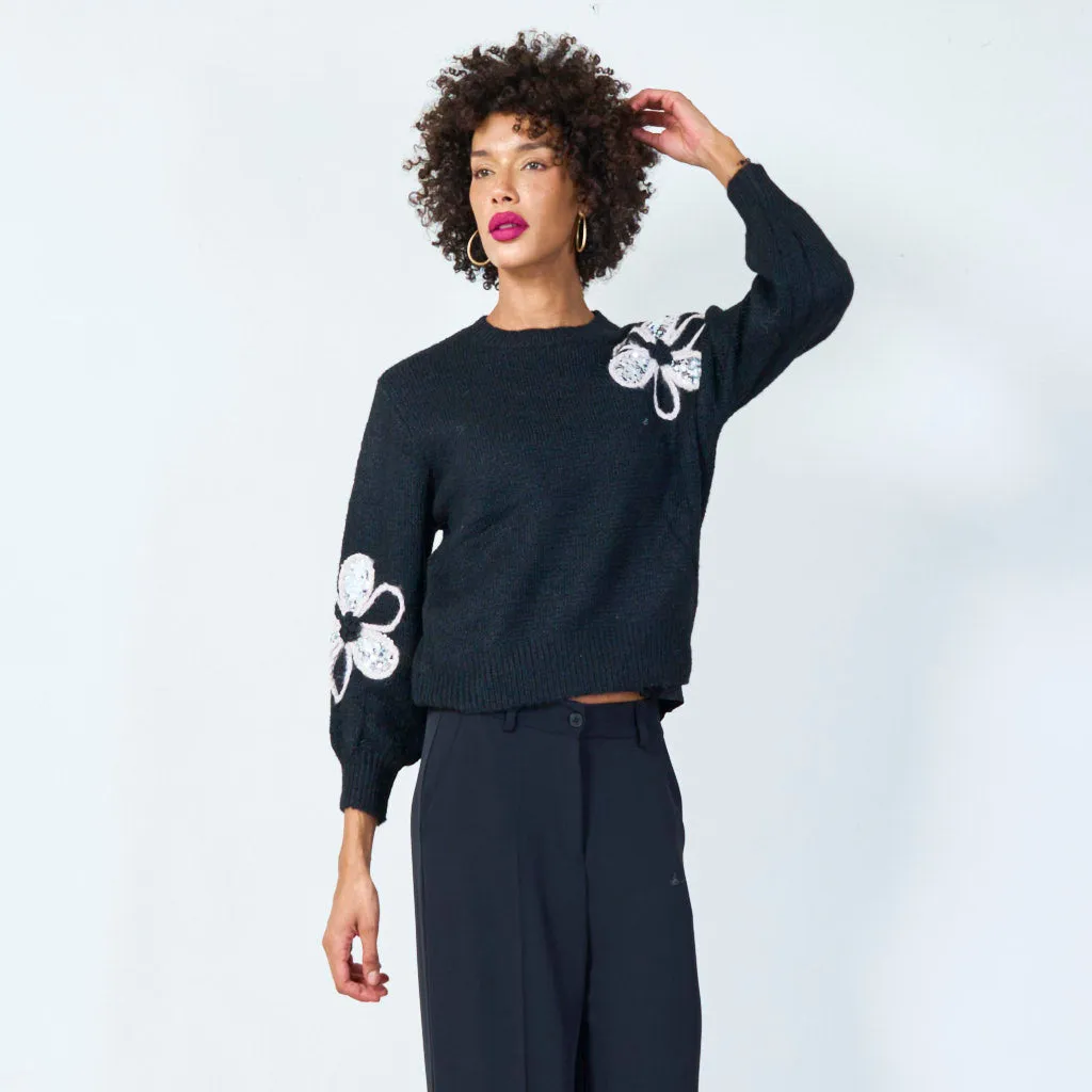 Floral sequin embellished knit sweater wholesale