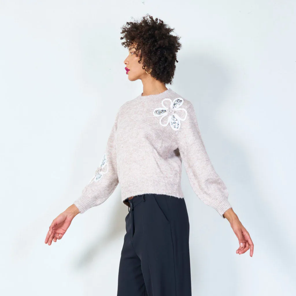Floral sequin embellished knit sweater wholesale