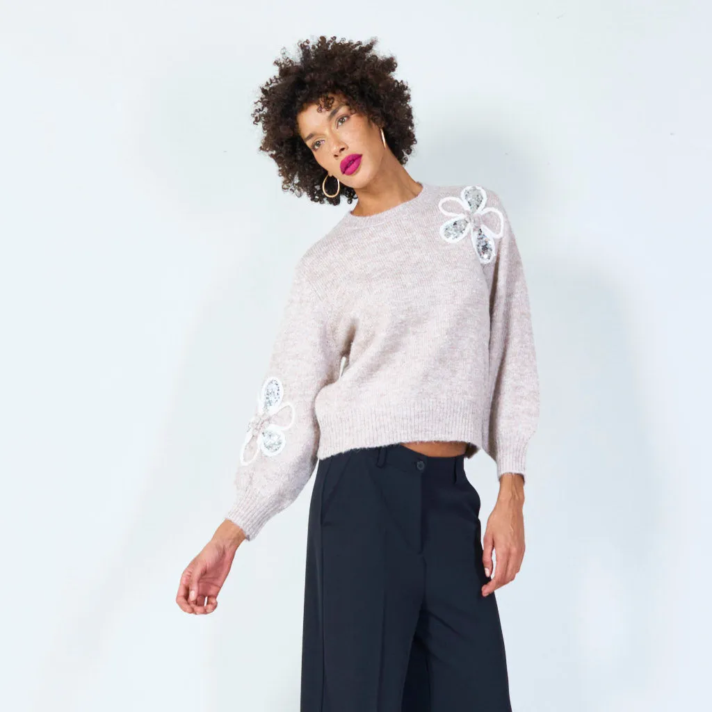 Floral sequin embellished knit sweater wholesale