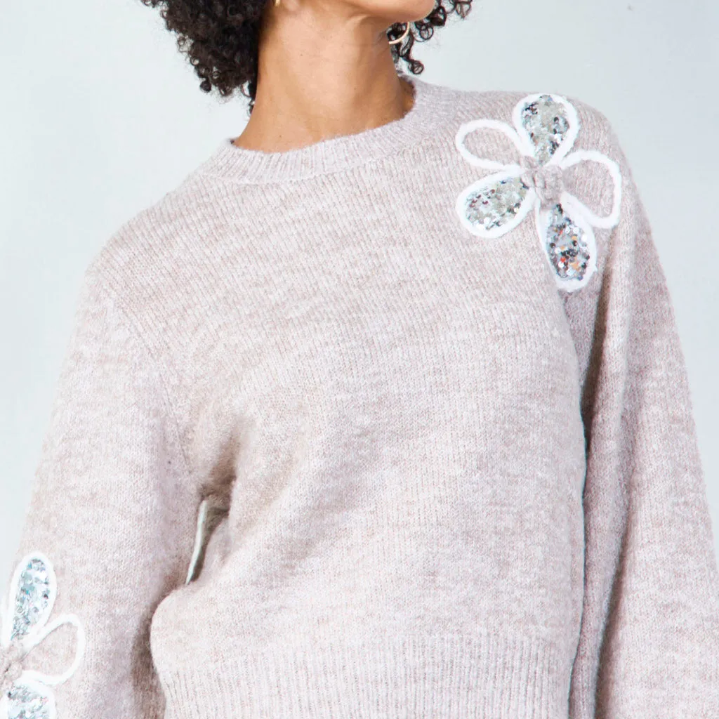 Floral sequin embellished knit sweater wholesale