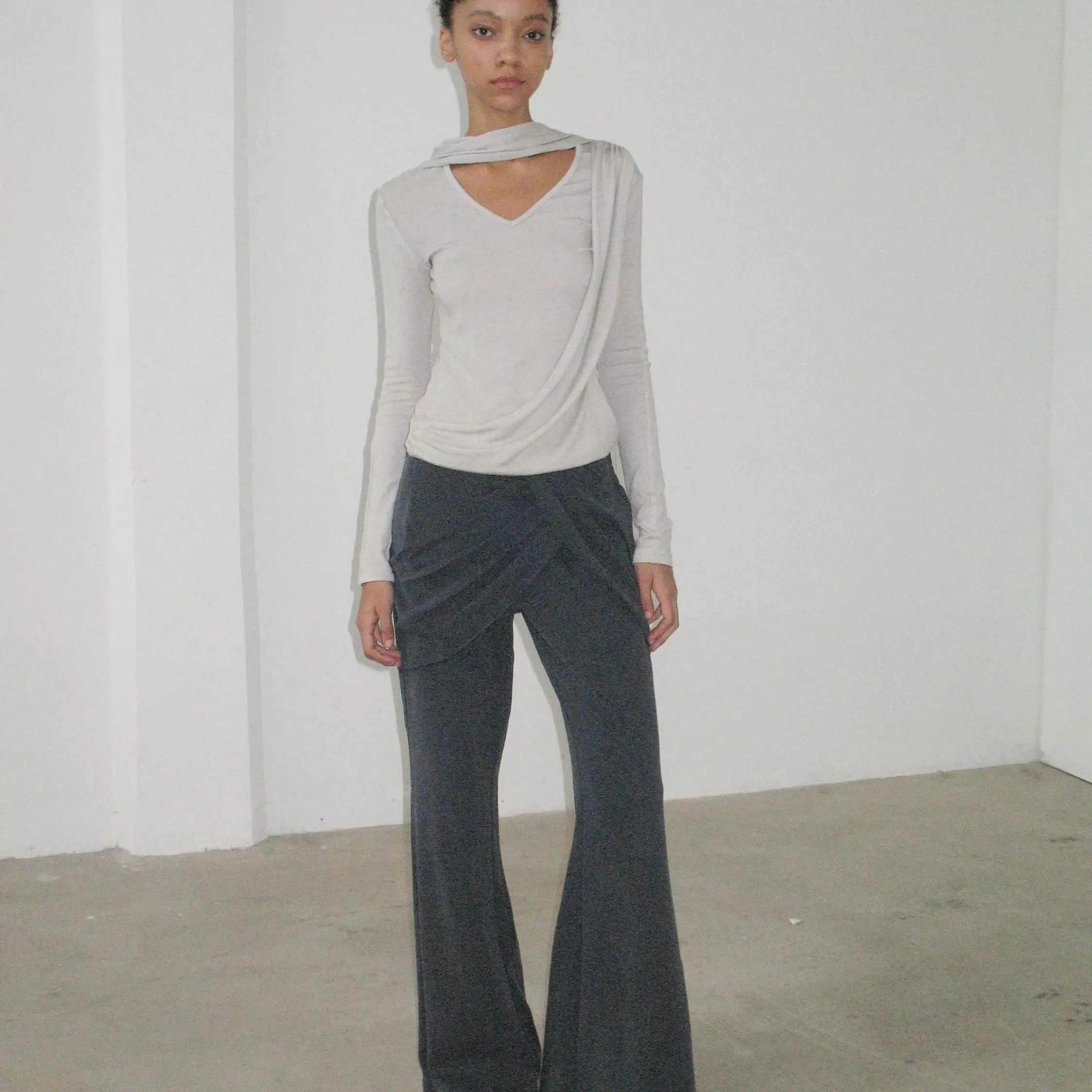 Fluid Draped Wide-Leg Trousers