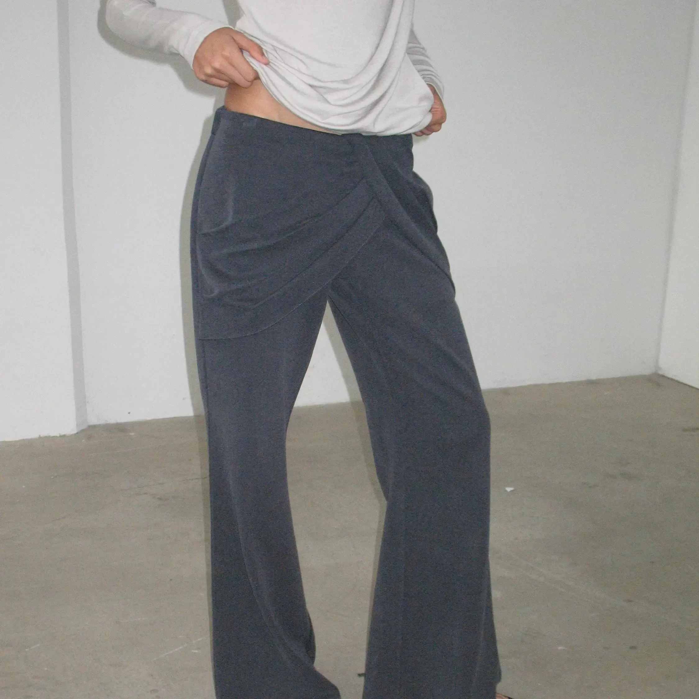 Fluid Draped Wide-Leg Trousers