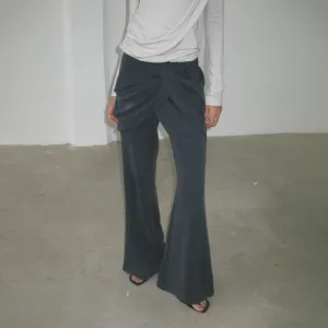 Fluid Draped Wide-Leg Trousers