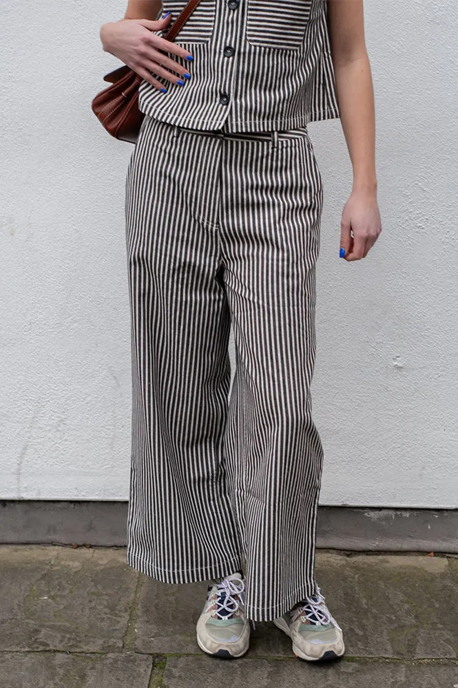 FRNCH Swanne Striped Chocolate Trousers