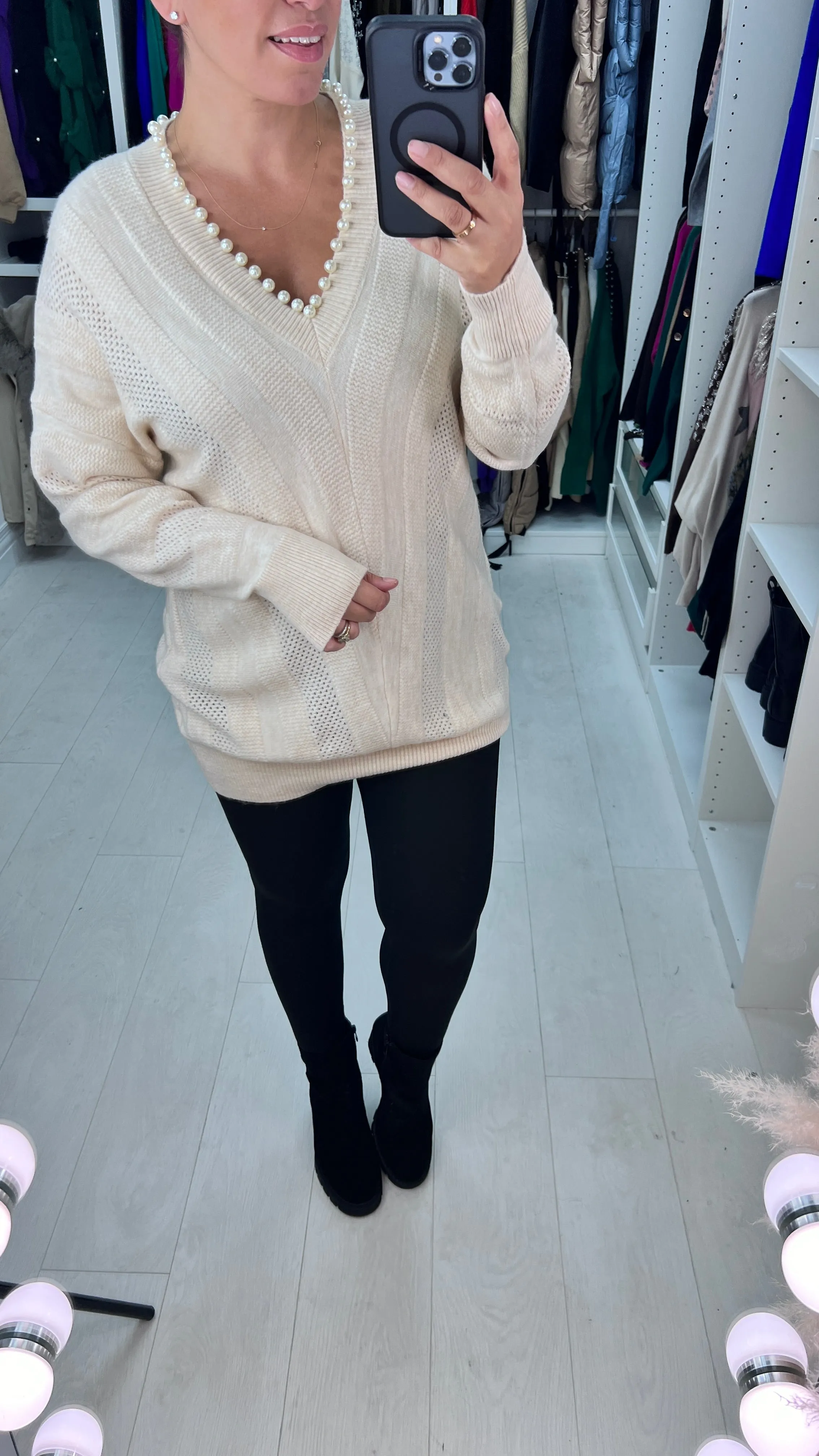Gasira Pearl V-Neck Knitted Jumper