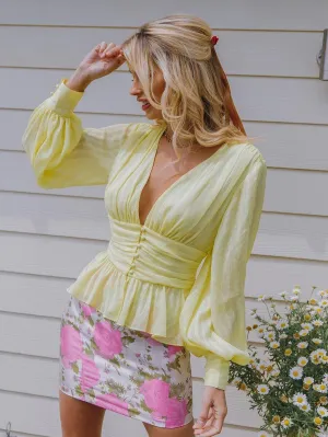 Gathered Wide Waist Lantern Sleeve Peplum Blouse