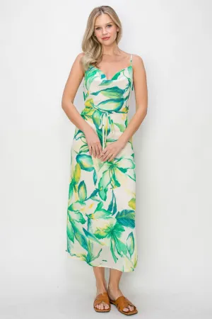 Green Tropical Floral Chiffon Dress