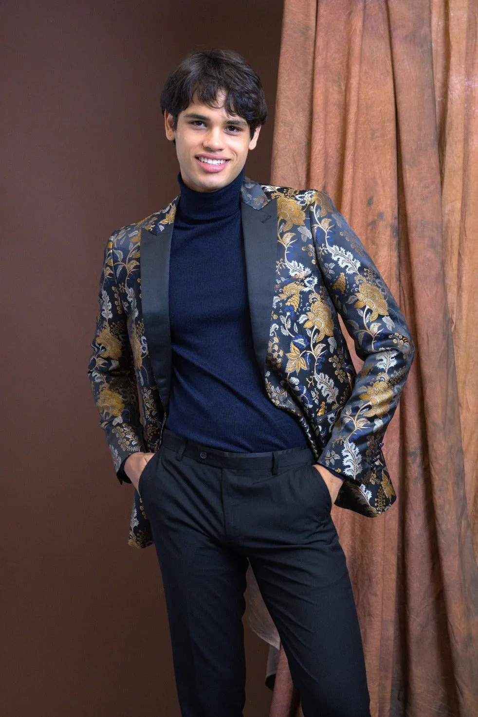 Grosvenor Peak Tux Jacket - slim - Black Navy Gold