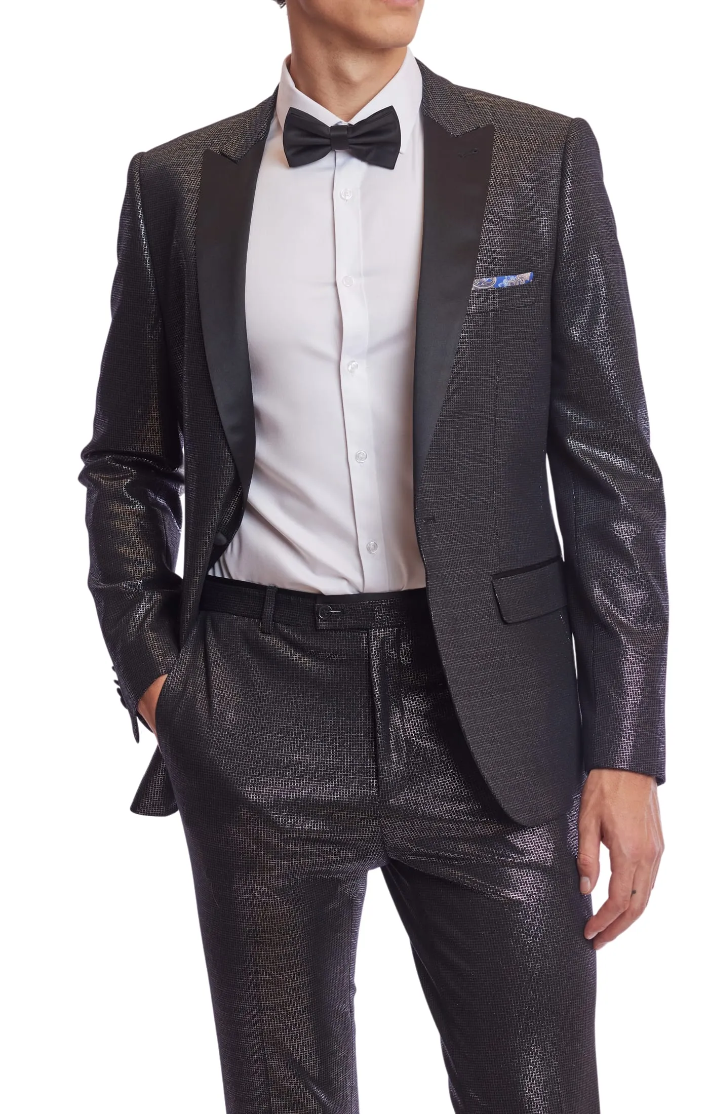 Grosvenor Peak Tux Jacket - slim - Black Silver Knit