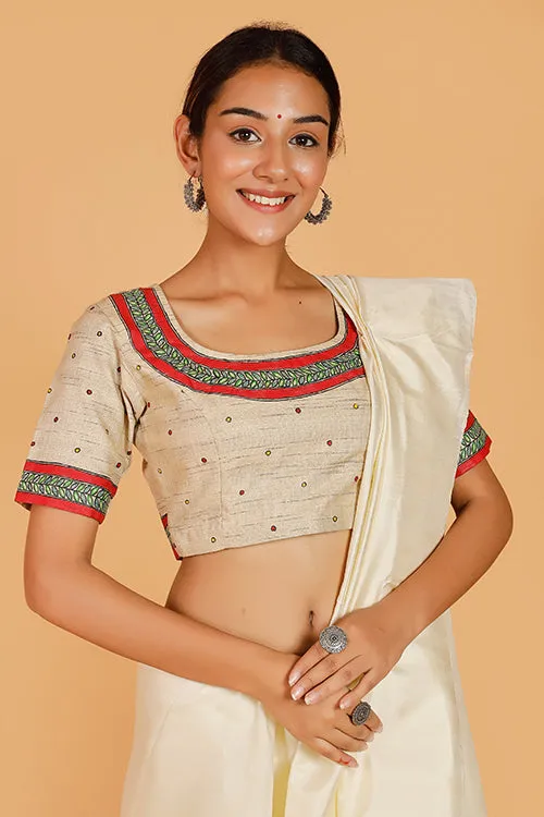 Gubbaro Handpainted Madhubani 'Mithila Motif' Cotton Blouse