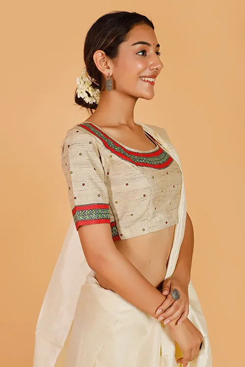 Gubbaro Handpainted Madhubani 'Mithila Motif' Cotton Blouse