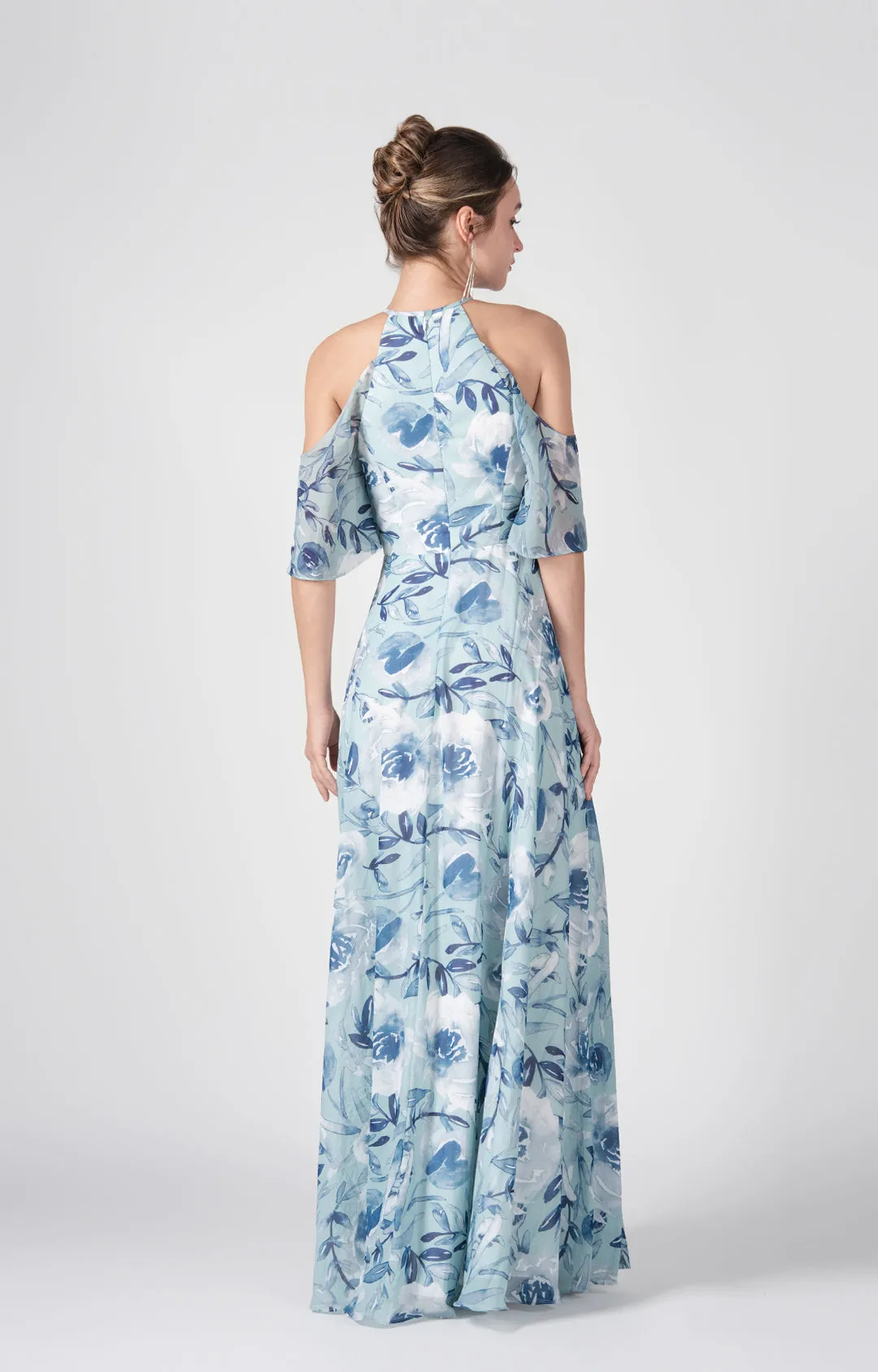 Halter Drop Shoulder A-Line Flowy Hemline Chiffon Dresses