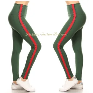 High Waist Green & Red Stripe Legging