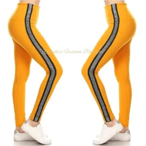 High Waist Mustard & Grey Stripe Legging