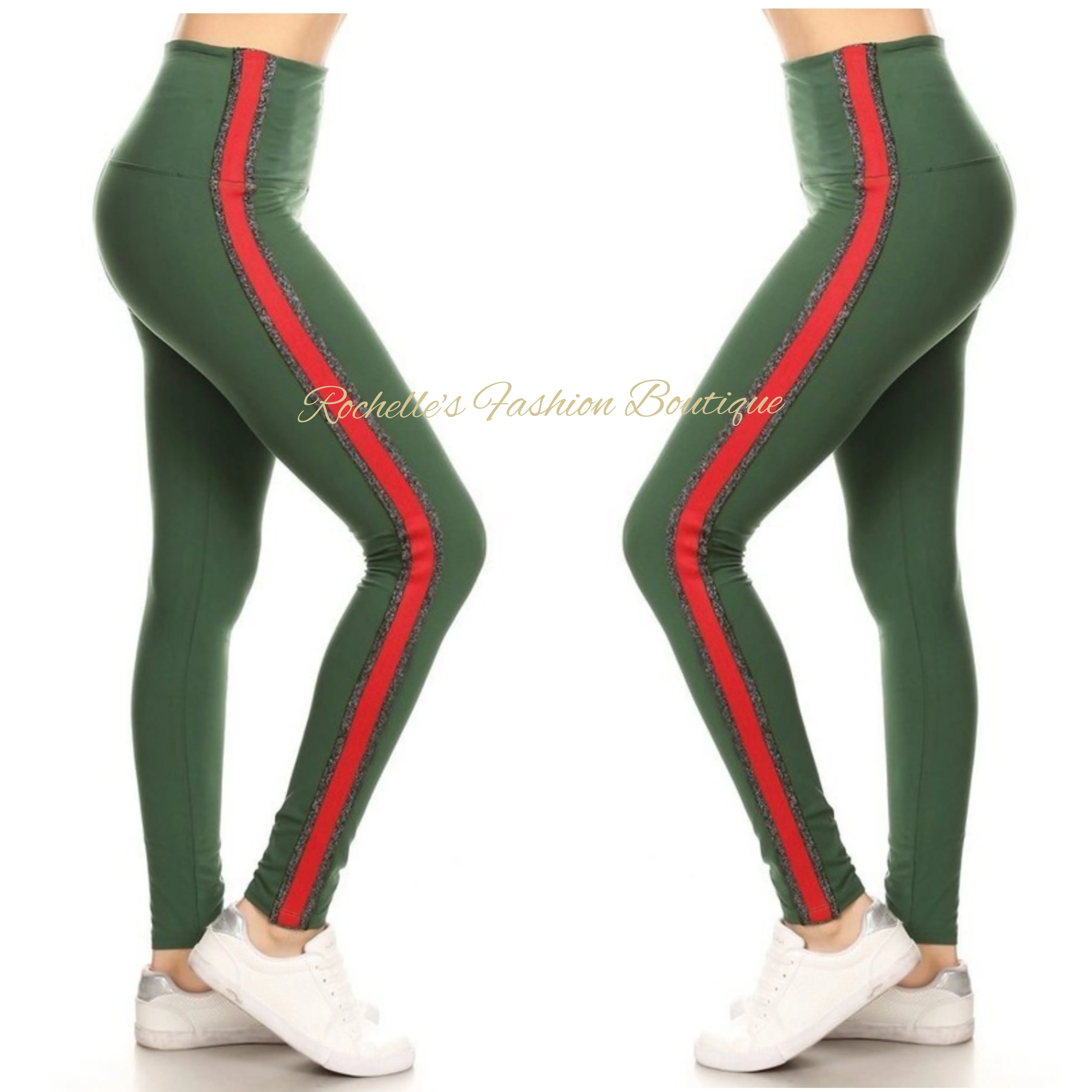 High Waist Olive & Grey Stripe Legging