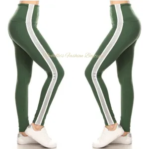 High Waist Olive & Grey Stripe Legging