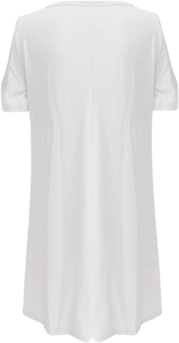 hlysgo Vacation Dress for Women Summer Cold Shoulder Short Sleeve V Neck Mini Dresses Casual Loose Twist Hem Going Out Dress