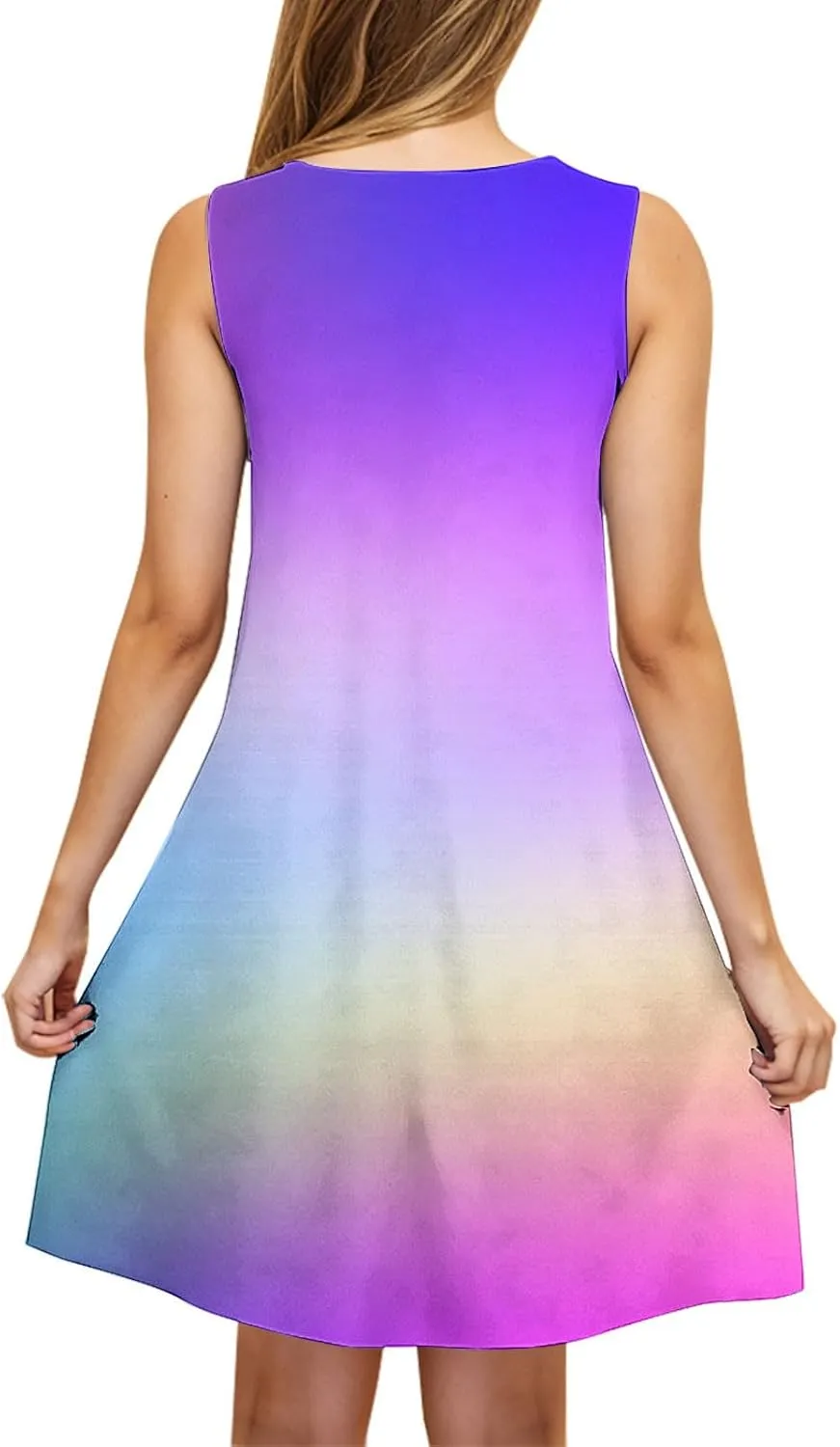 hlysgo Women Summer Petite Dresses 2025 Trendy Tie-Dye Print Sleeveless Mini Dress Casual Beach Coverup Sundress with Pocket