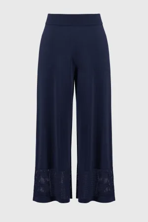 Joseph Ribkoff Midnight Blue Sweater Knit Culotte with Pointelle Detail