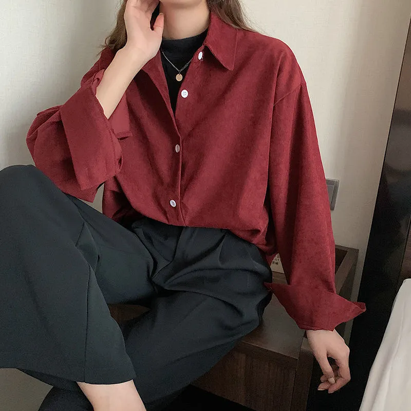 Joskaa Christmas Gift Shirts Women Solid Elegant All-match Autumn Colorful Chic Korean Style Retro Simple OL New Fashion Loose Shirt Leisure Ulzzang