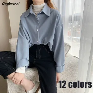 Joskaa Christmas Gift Shirts Women Solid Elegant All-match Autumn Colorful Chic Korean Style Retro Simple OL New Fashion Loose Shirt Leisure Ulzzang