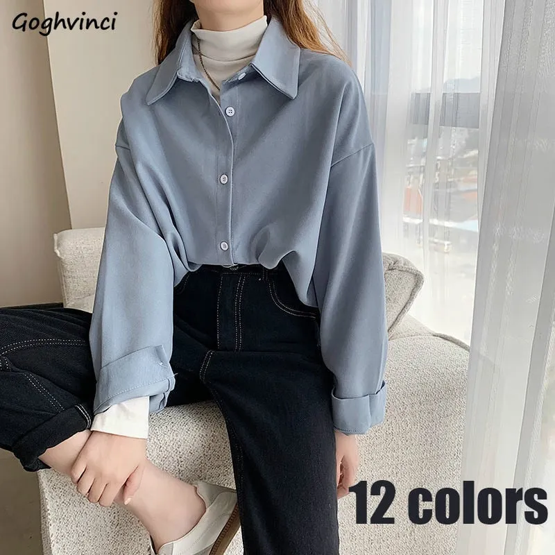 Joskaa Christmas Gift Shirts Women Solid Elegant All-match Autumn Colorful Chic Korean Style Retro Simple OL New Fashion Loose Shirt Leisure Ulzzang