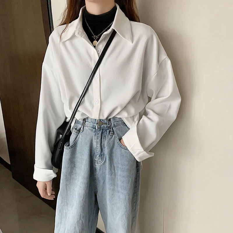 Joskaa Christmas Gift Shirts Women Solid Elegant All-match Autumn Colorful Chic Korean Style Retro Simple OL New Fashion Loose Shirt Leisure Ulzzang