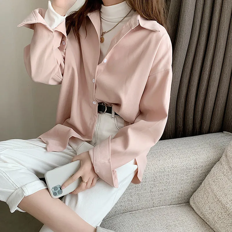 Joskaa Christmas Gift Shirts Women Solid Elegant All-match Autumn Colorful Chic Korean Style Retro Simple OL New Fashion Loose Shirt Leisure Ulzzang