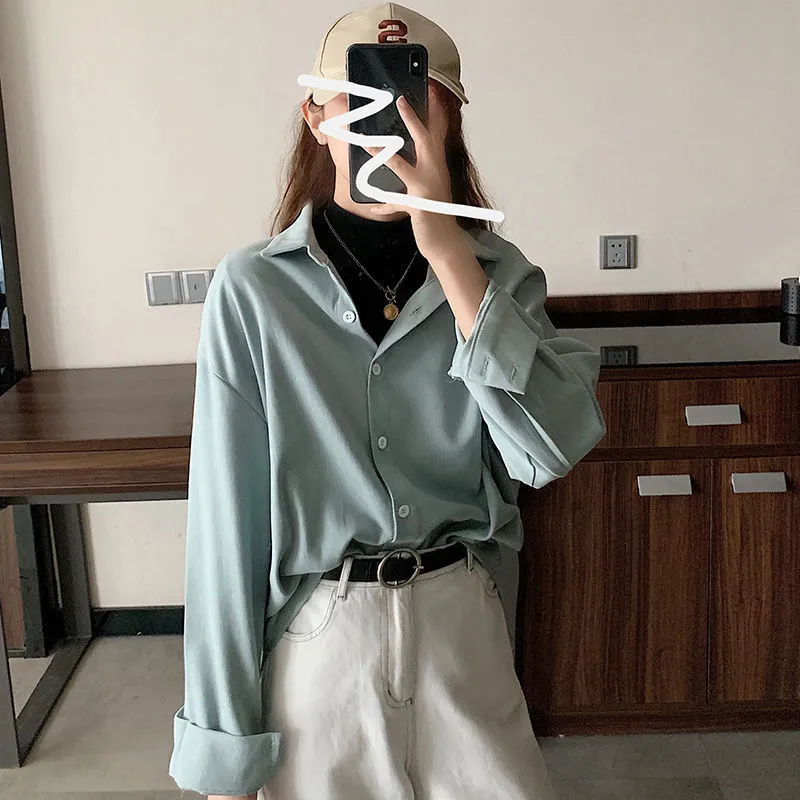 Joskaa Christmas Gift Shirts Women Solid Elegant All-match Autumn Colorful Chic Korean Style Retro Simple OL New Fashion Loose Shirt Leisure Ulzzang