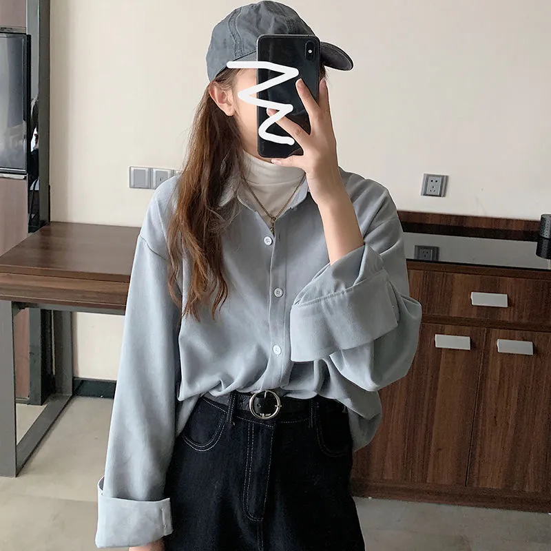Joskaa Christmas Gift Shirts Women Solid Elegant All-match Autumn Colorful Chic Korean Style Retro Simple OL New Fashion Loose Shirt Leisure Ulzzang