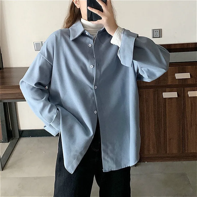 Joskaa Christmas Gift Shirts Women Solid Elegant All-match Autumn Colorful Chic Korean Style Retro Simple OL New Fashion Loose Shirt Leisure Ulzzang