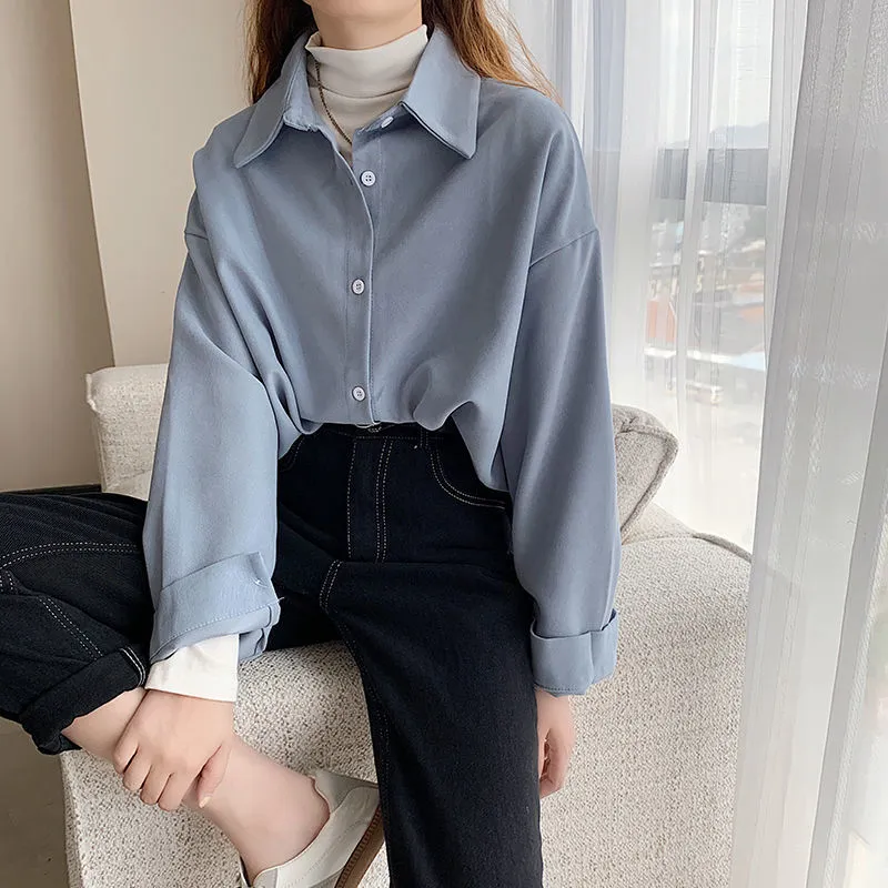 Joskaa Christmas Gift Shirts Women Solid Elegant All-match Autumn Colorful Chic Korean Style Retro Simple OL New Fashion Loose Shirt Leisure Ulzzang
