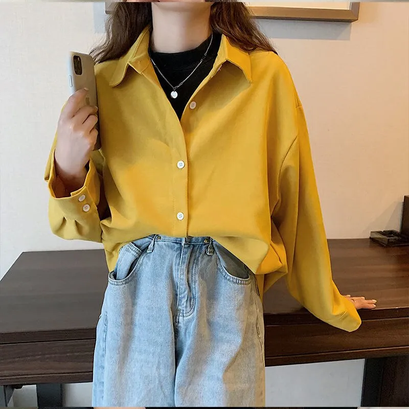 Joskaa Christmas Gift Shirts Women Solid Elegant All-match Autumn Colorful Chic Korean Style Retro Simple OL New Fashion Loose Shirt Leisure Ulzzang