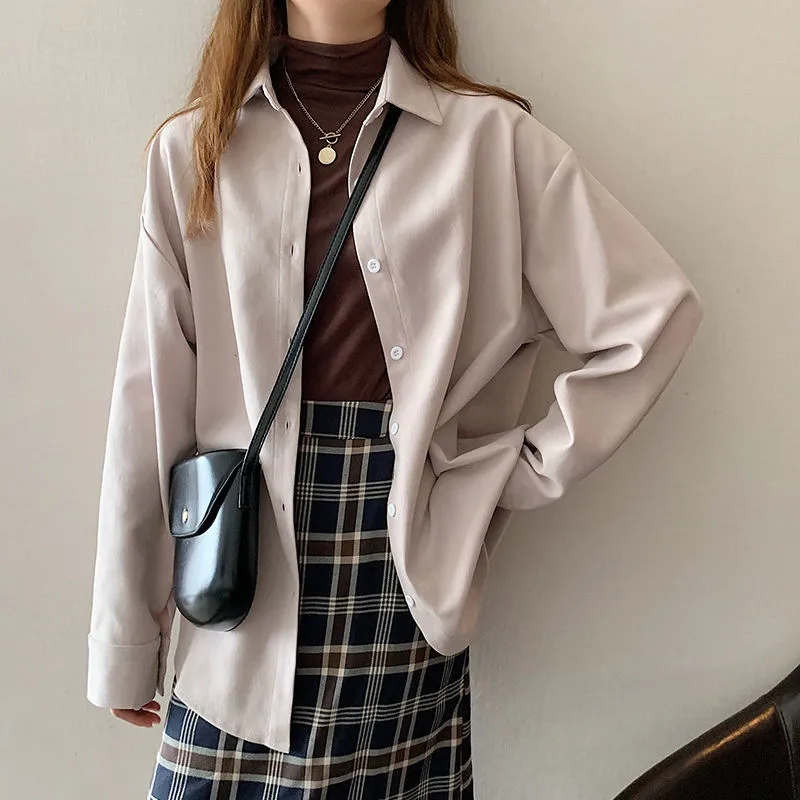 Joskaa Christmas Gift Shirts Women Solid Elegant All-match Autumn Colorful Chic Korean Style Retro Simple OL New Fashion Loose Shirt Leisure Ulzzang