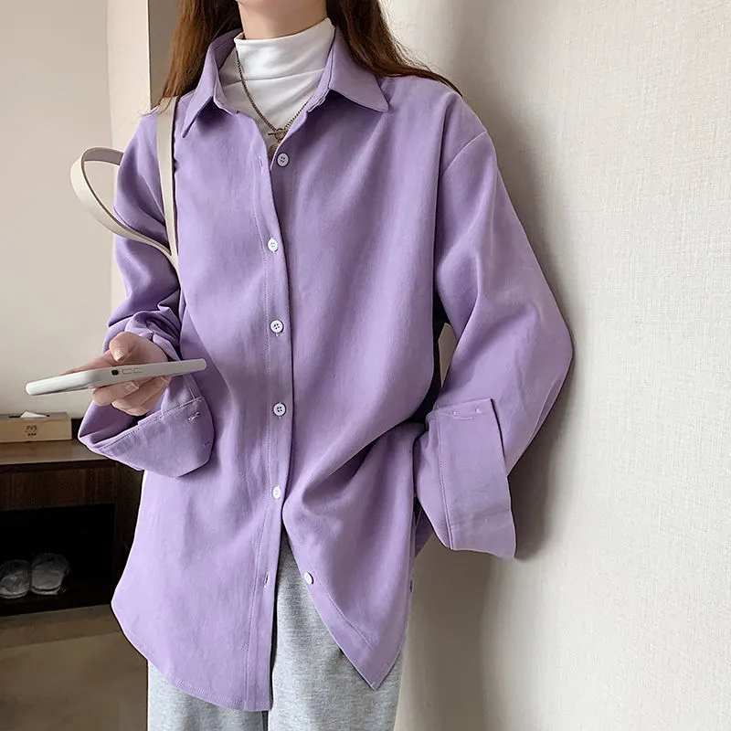 Joskaa Christmas Gift Shirts Women Solid Elegant All-match Autumn Colorful Chic Korean Style Retro Simple OL New Fashion Loose Shirt Leisure Ulzzang