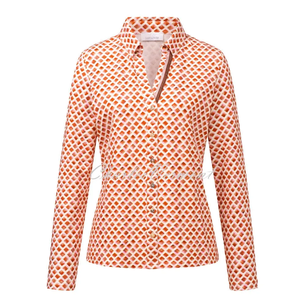Just White Long Sleeve Blouse - Style J1045