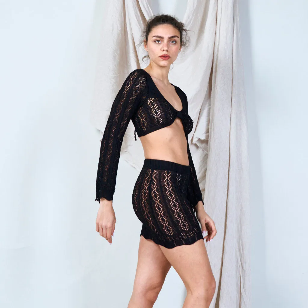 Knit tie-front top and skirt set wholesale