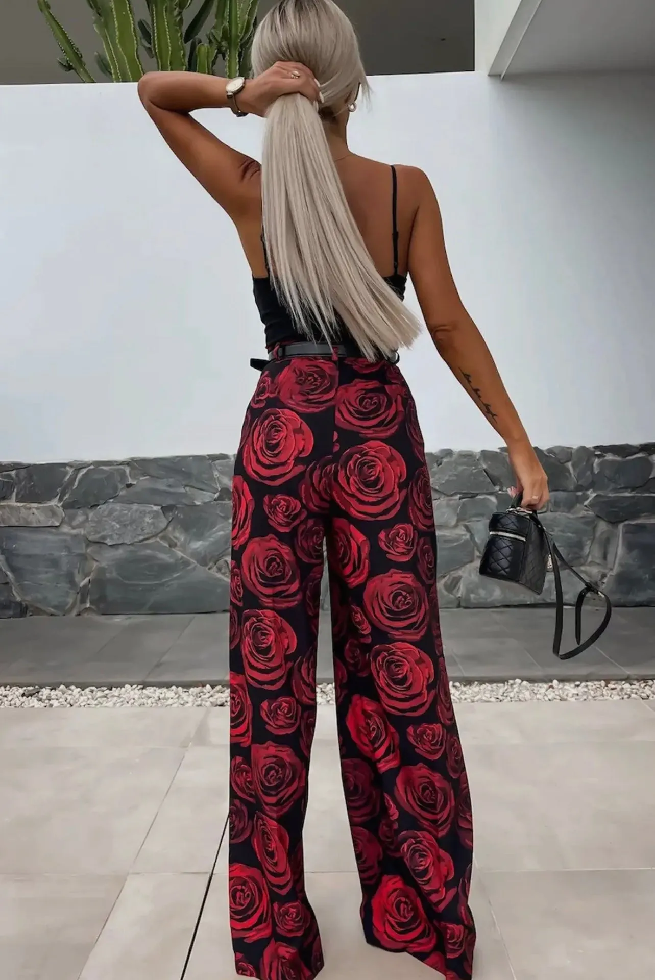 Kym Roses Wide Leg Trousers-RED