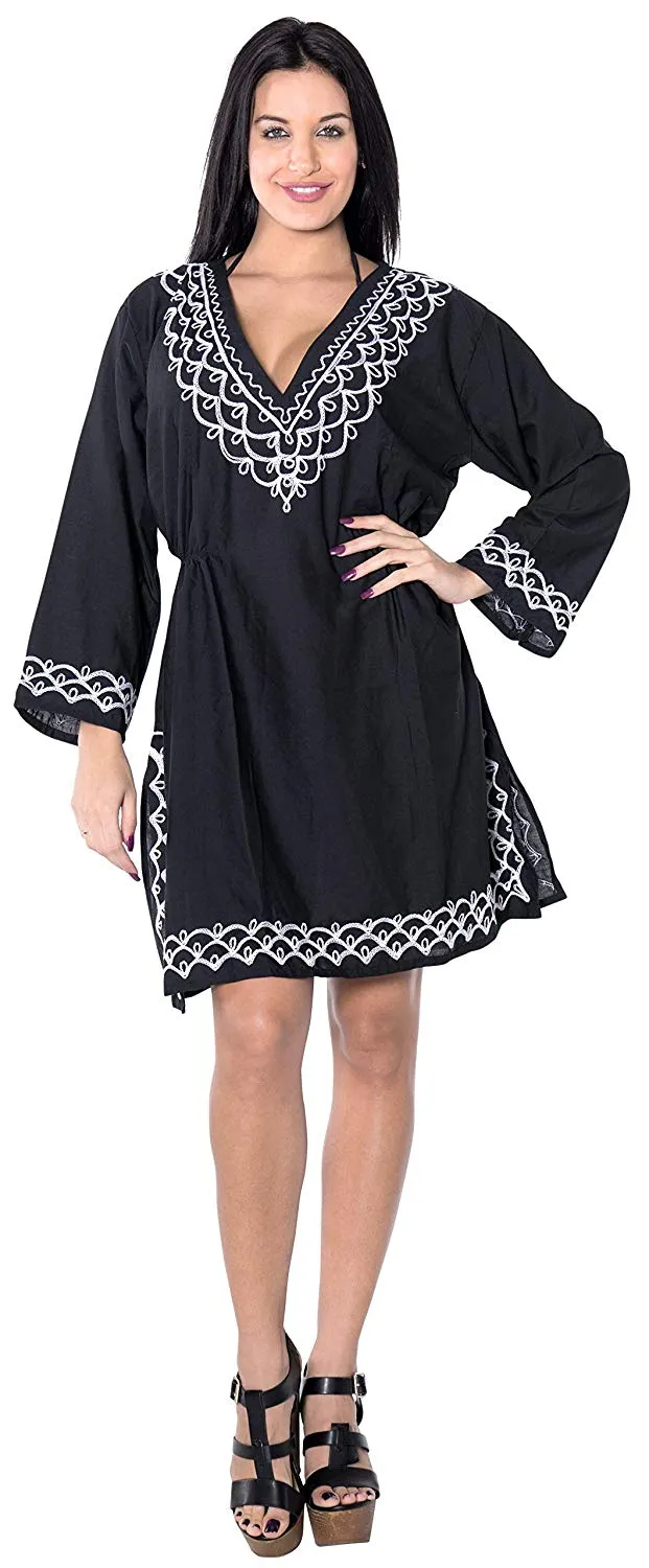 LA LEELA Coverup Beach Bikini wear Swimsuit Kimono Dress Women Embroidered