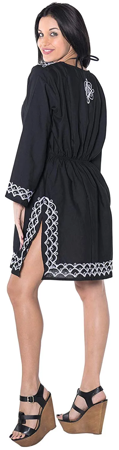 LA LEELA Coverup Beach Bikini wear Swimsuit Kimono Dress Women Embroidered