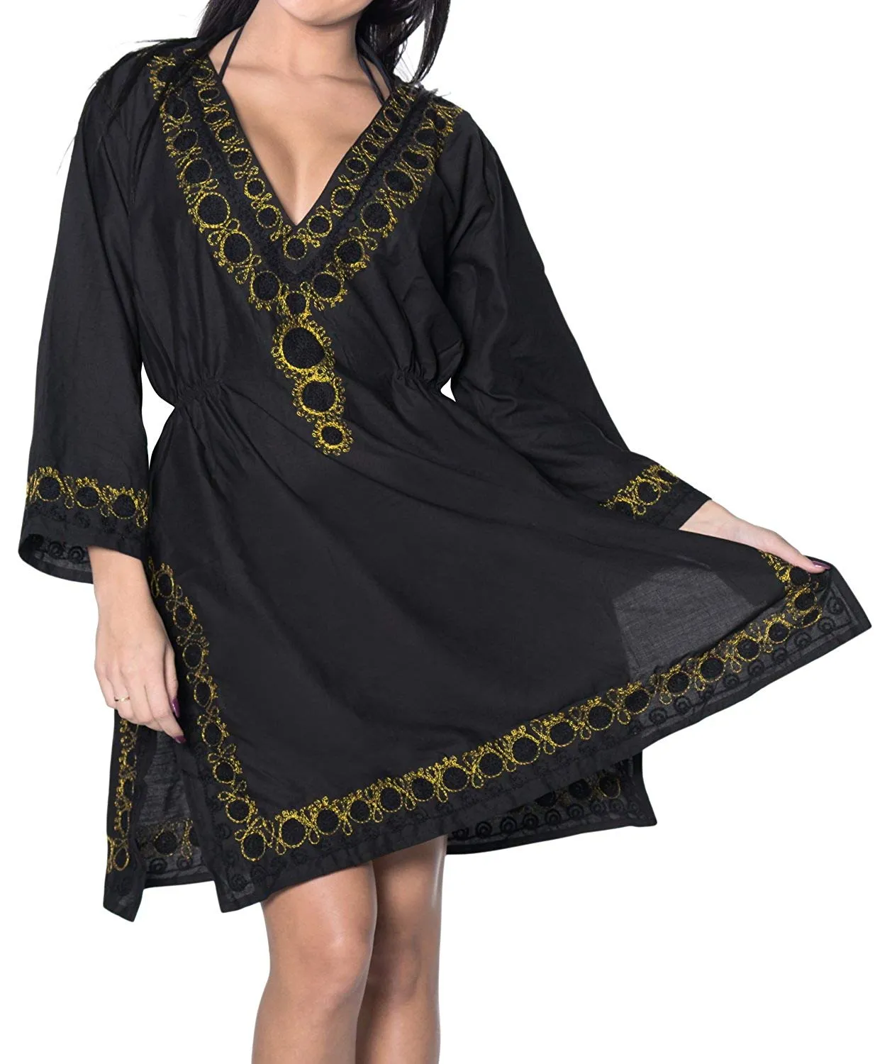 LA LEELA Coverup Beach Bikini wear Swimsuit Kimono Dress Women Embroidered