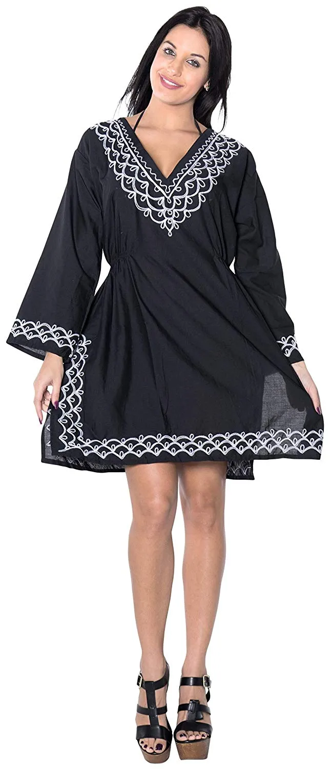 LA LEELA Coverup Beach Bikini wear Swimsuit Kimono Dress Women Embroidered