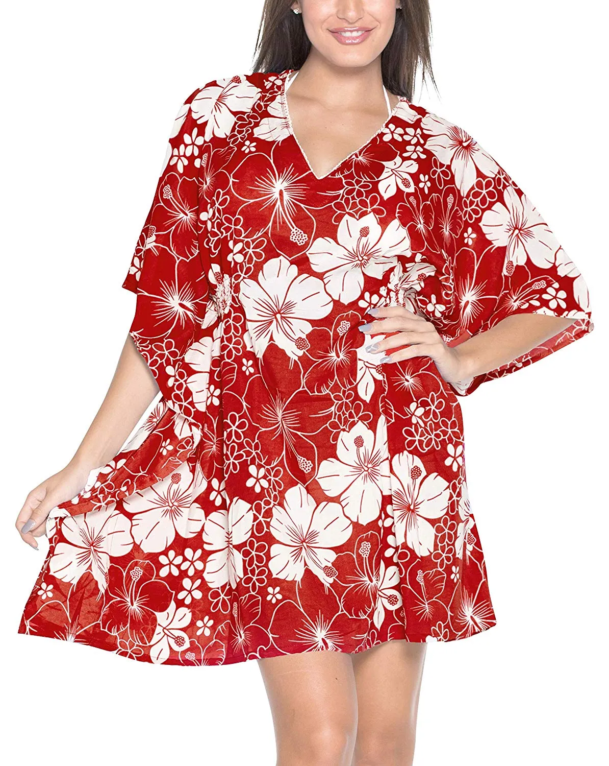 LA LEELA Soft fabric Printed Hawaii Cardigan Girl OSFM 8-14 [M-L] Red_5199