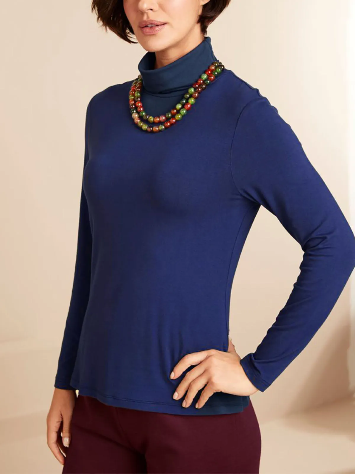 Ladies Laila Royal Blue Polo Neck Long Sleeve Plus Size Top