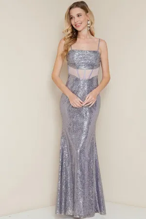 Lavender Corset Sleeveless Sequin Maxi Dress