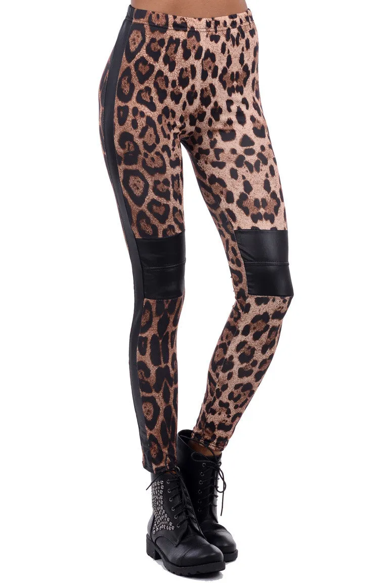 Leopard Print Leggings with Knee Detail