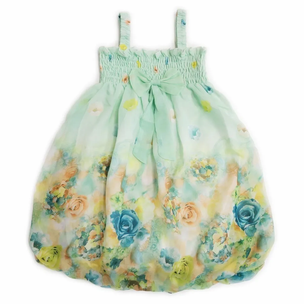 Little Girls Teal Rose Strap Bow Floral Chiffon Baby Doll Dress 24M-8